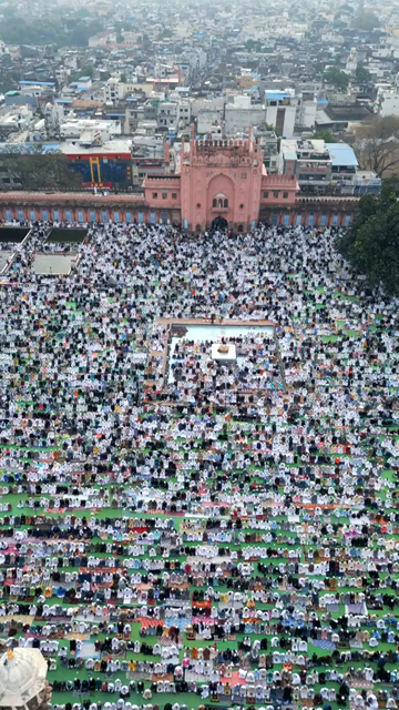Vertical Aerial View of Eid Prayers at Taj-ul-Masajid, Bhopal, India