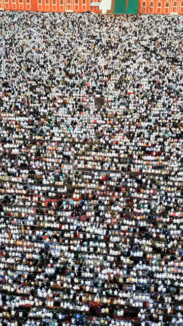 Vertical Aerial View of Eid Prayers at Taj-ul-Masajid, Bhopal, India