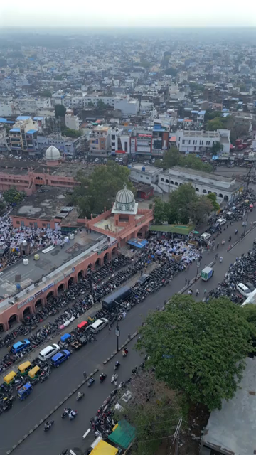 Vertical Aerial View of Eid Prayers at Taj-ul-Masajid, Bhopal, India