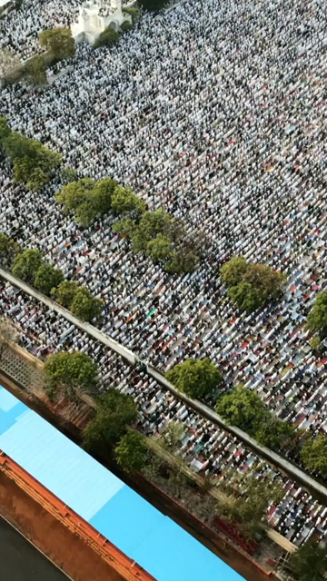 Vertical Aerial View of Eid Prayers at Taj-ul-Masajid, Bhopal, India