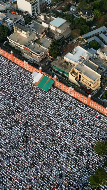 Vertical Aerial View of Eid Prayers at Taj-ul-Masajid, Bhopal, India