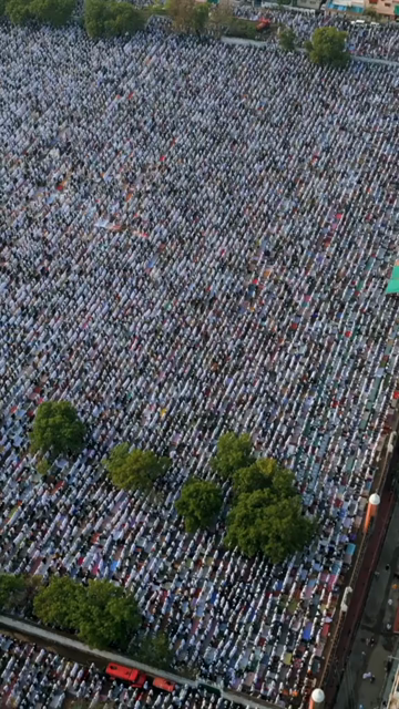 Vertical Aerial View of Eid Prayers at Taj-ul-Masajid, Bhopal, India