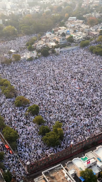 Vertical Aerial View of Eid Prayers at Taj-ul-Masajid, Bhopal, India