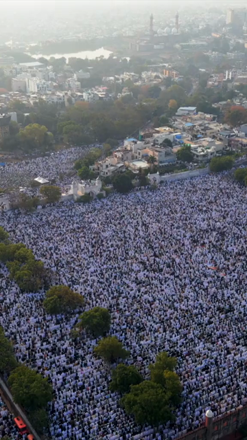 Vertical Aerial View of Eid Prayers at Taj-ul-Masajid, Bhopal, India