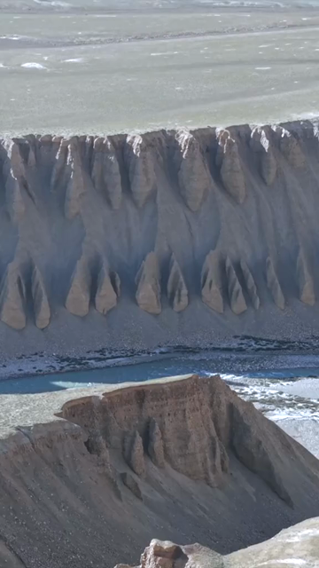 Vertical Aerial View of Eroded River Valley Landscape in Ladakh, India
