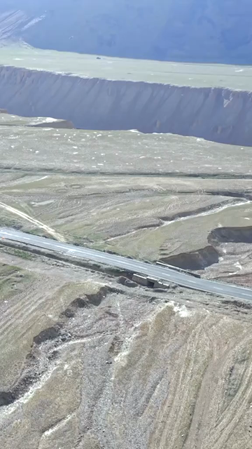 Vertical Aerial View of Eroded River Valley Landscape in Ladakh, India