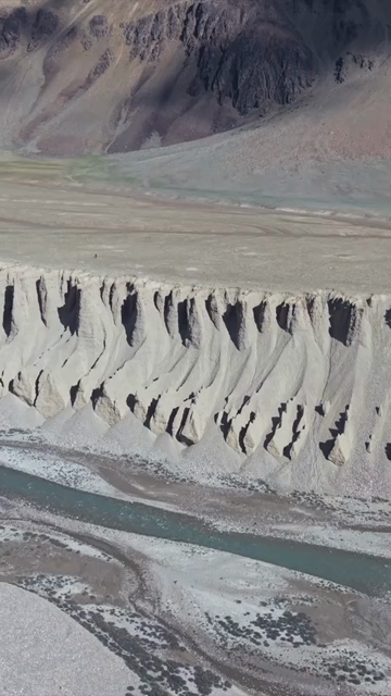Vertical Aerial View of Eroded River Valley Landscape in Ladakh, India