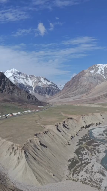Vertical Aerial View of Eroded River Valley Landscape in Ladakh, India