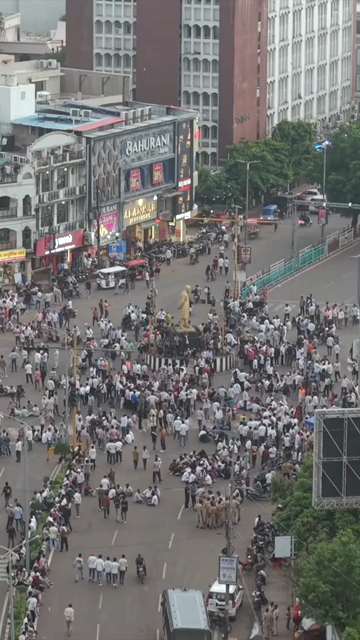 Vertical Aerial View of Farmers Protest at Board Office Square Bhopal Madhya Pradesh India