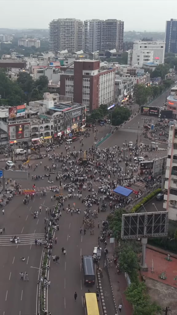 Vertical Aerial View of Farmers Protest at Board Office Square Bhopal Madhya Pradesh India