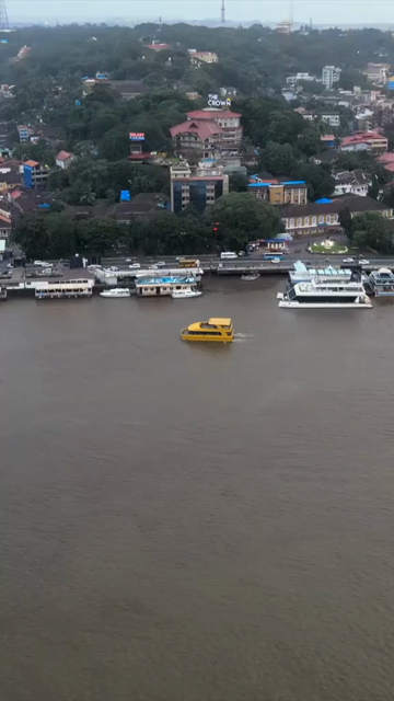 Vertical Aerial View of Ferry Crossing Mandovi River Goa India