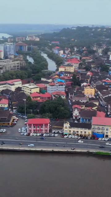Vertical Aerial View of Ferry Crossing Mandovi River Goa India