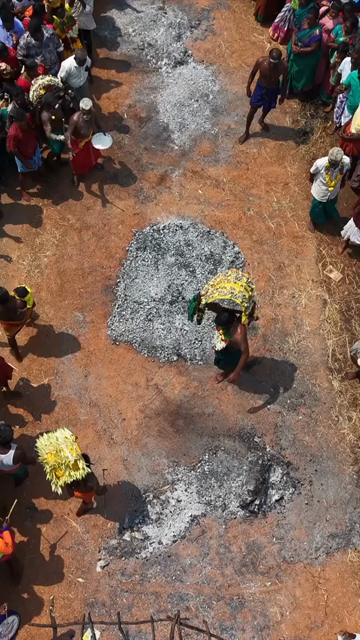 27th April 2026 : Vertical Aerial View of Firewalking Ceremony at Kundrakudi Murugan Temple Festival in Sivaganga India