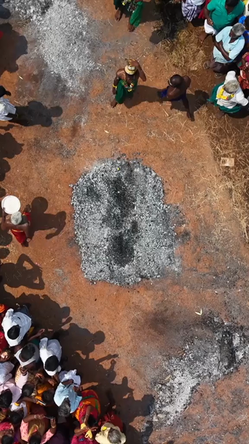 27th April 2026 : Vertical Aerial View of Firewalking Ceremony at Kundrakudi Murugan Temple Festival in Sivaganga India