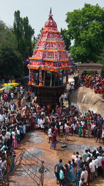 27th April 2026 : Vertical Aerial View of Firewalking Ceremony at Kundrakudi Murugan Temple Festival in Sivaganga India