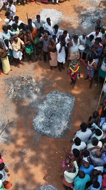 27th April 2026 : Vertical Aerial View of Firewalking Ceremony at Kundrakudi Murugan Temple Festival in Sivaganga India