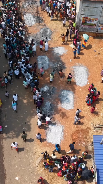 27th April 2026 : Vertical Aerial View of Firewalking Ceremony at Kundrakudi Murugan Temple Festival in Sivaganga India