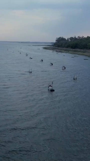 Vertical Aerial View of Fishermen on Narmada River Near Jabalpur, India