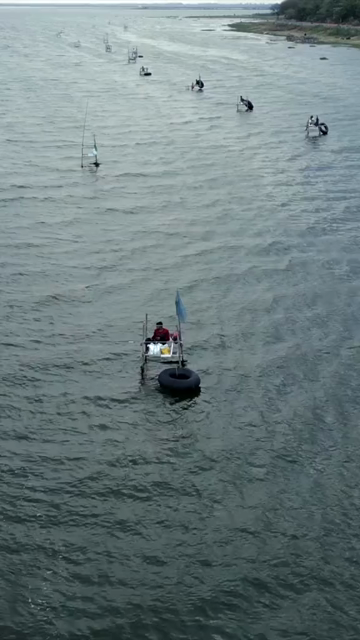 Vertical Aerial View of Fishermen on Narmada River Near Jabalpur, India