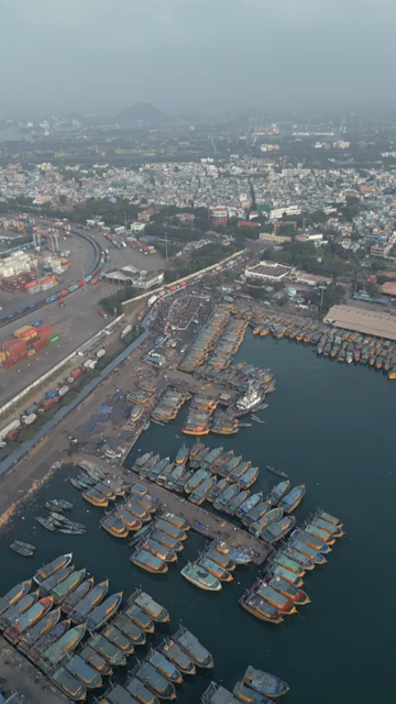 Vertical Aerial View of Fishing Harbor and Port in Visakhapatnam India