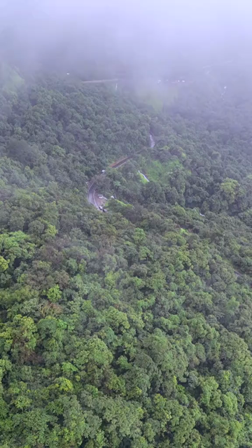 Vertical Aerial View of Fog and Waterfall in Maharashtra India