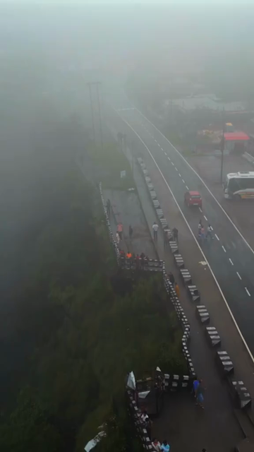 Vertical Aerial View of Foggy Shillong Bypass Road, Meghalaya, India