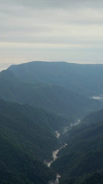 Vertical Aerial View of Forest River Valley in Meghalaya, India