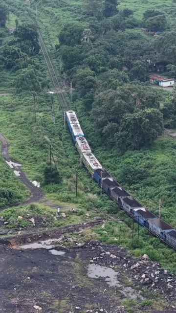 Vertical Aerial View of Freight Train in Mayapur West Bengal India