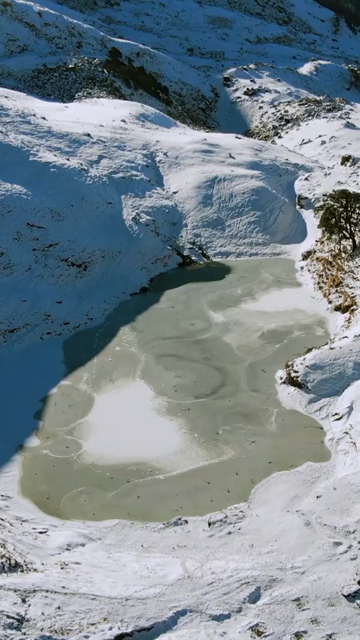 Vertical Aerial View of Frozen Brahmatal Lake Uttarakhand India