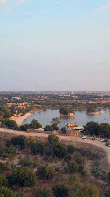 Vertical Aerial View of Gadisar Lake Jaisalmer Rajasthan India