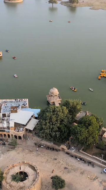 Vertical Aerial View of Gadisar Lake Jaisalmer Rajasthan India