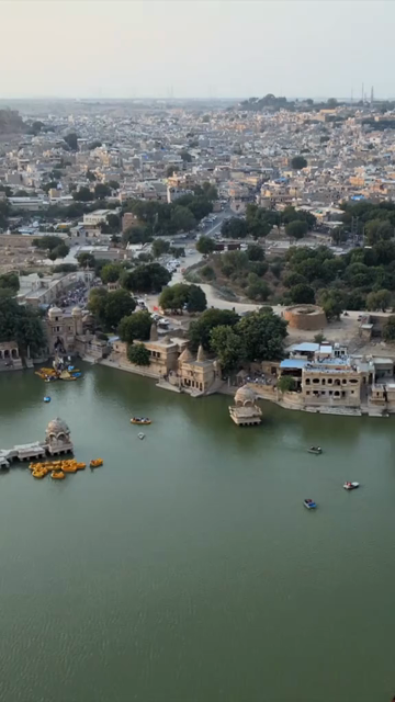 Vertical Aerial View of Gadisar Lake Jaisalmer Rajasthan India