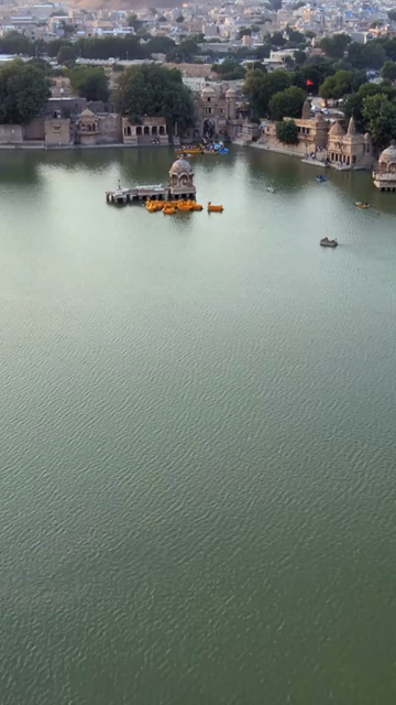 Vertical Aerial View of Gadisar Lake Jaisalmer Rajasthan India