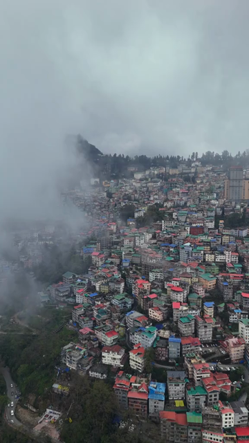 Vertical Aerial View of Gangtok Cityscape and Hillside Buildings Sikkim India