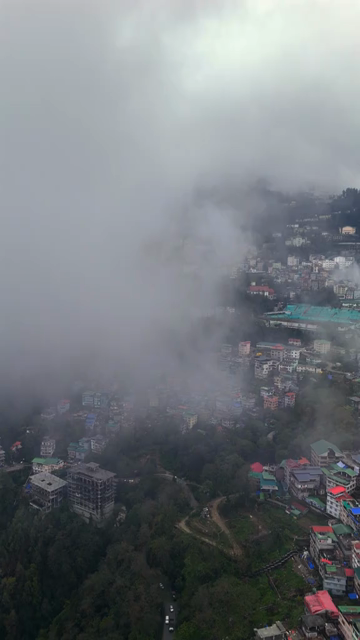 Vertical Aerial View of Gangtok Cityscape and Hillside Buildings Sikkim India