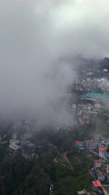 Vertical Aerial View of Gangtok Cityscape and Hillside Buildings Sikkim India
