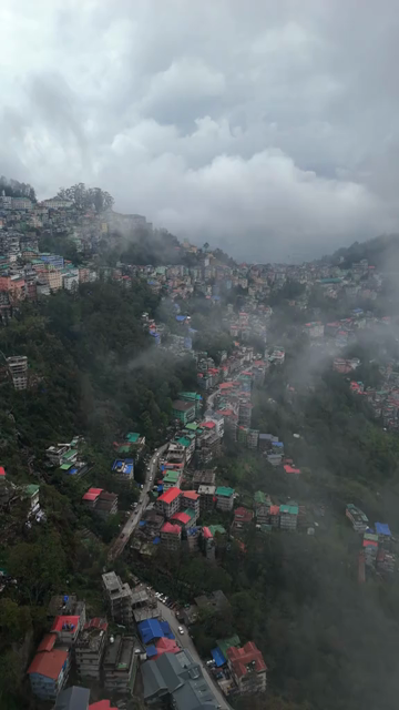 Vertical Aerial View of Gangtok Cityscape and Hillside Buildings Sikkim India