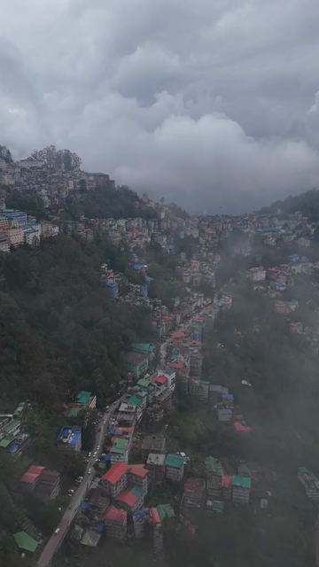 Vertical Aerial View of Gangtok Cityscape and Hillside Buildings Sikkim India
