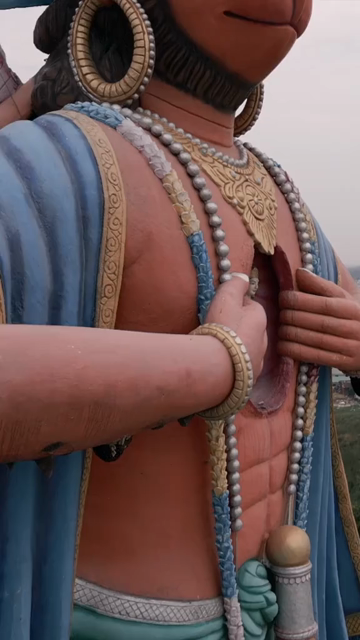 Vertical Aerial View of Giant Hanuman Statue and Hindu Temple in Jabalpur