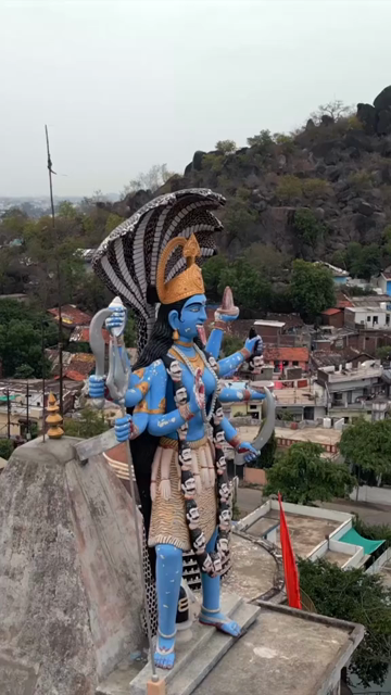 Vertical Aerial View of Goddess Kali and Hanuman Statues in Jabalpur, India