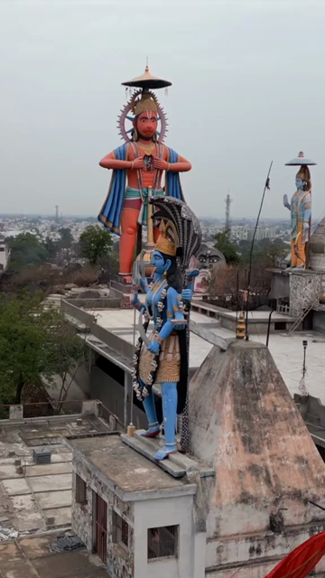 Vertical Aerial View of Goddess Kali and Hanuman Statues in Jabalpur, India