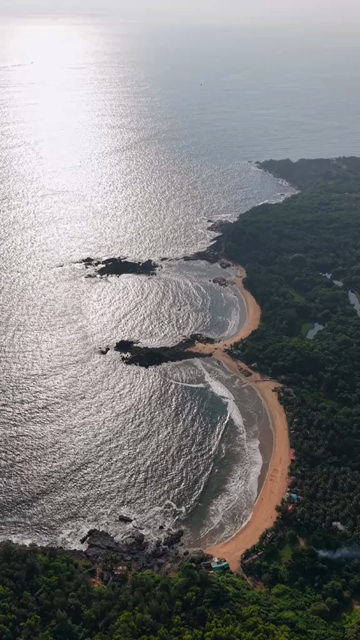 Vertical Aerial View of Gokarna Beach and Arabian Sea Coastline, Karnataka