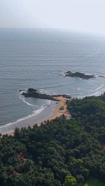 Vertical Aerial View of Gokarna Beach and Arabian Sea Coastline, Karnataka