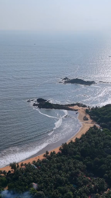 Vertical Aerial View of Gokarna Beach and Arabian Sea Coastline, Karnataka
