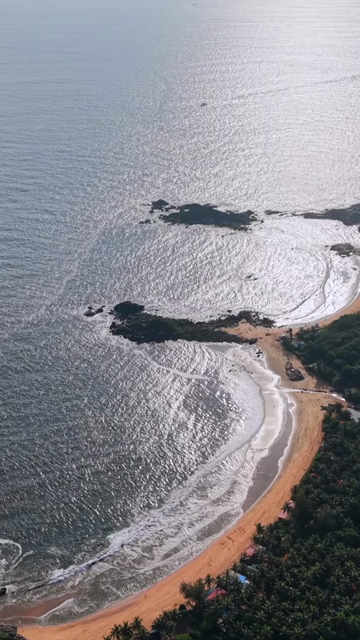 Vertical Aerial View of Gokarna Beach and Arabian Sea Coastline, Karnataka