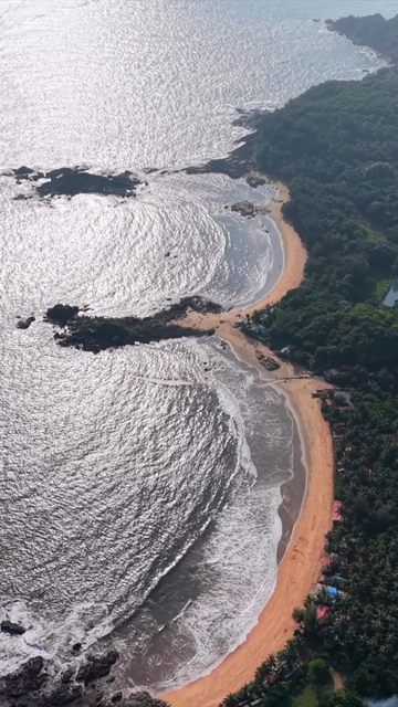 Vertical Aerial View of Gokarna Beach and Arabian Sea Coastline, Karnataka