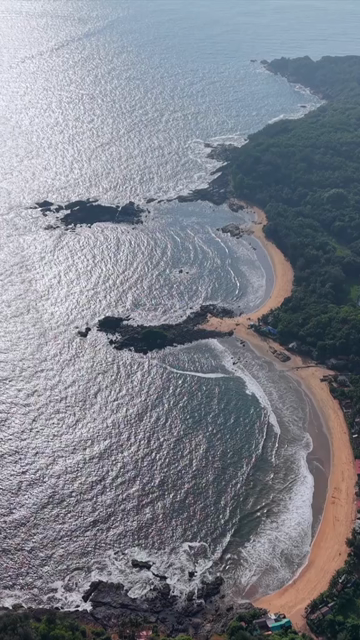 Vertical Aerial View of Gokarna Beach and Arabian Sea Coastline, Karnataka