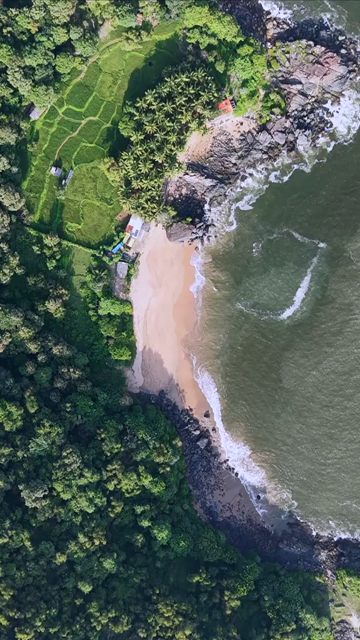 Vertical Aerial View of Gokarna Beach and Arabian Sea Coastline, Karnataka