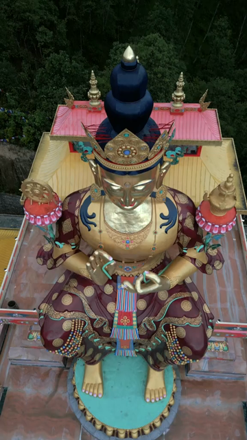 Vertical Aerial View of Golden Buddha Statue Tawang, Arunachal Pradesh