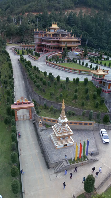Vertical Aerial View of Golden Namgyal Lhatse Monastery, Tawang, Arunachal Pradesh